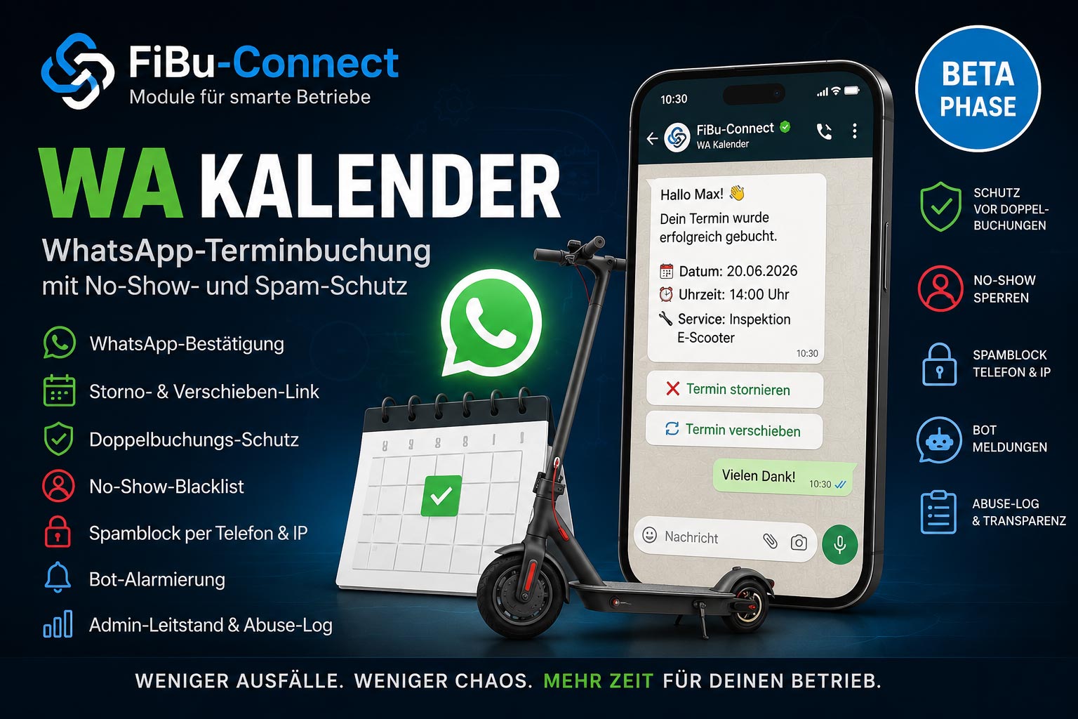 WA Kalender – WhatsApp Terminbuchung mit No-Show-Schutz